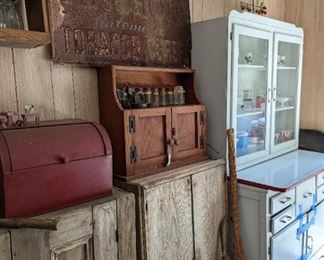These are absolutely fabulous cabinets that we were able to salvage from one of the outbuildings. The one closest has square nails in a yellow pine. They are just a great piece of North Carolina history.
