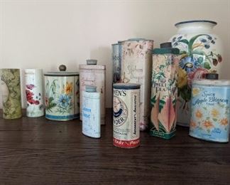Art Deco and vintage powder tins. Nothing really cool. Art deco green one that's tall. That's my favorite.
