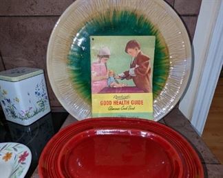 Vintage cookware and dinnerware give those great pops of color.