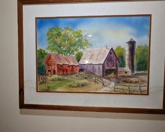 Local artist McGowan watercolor of barns.