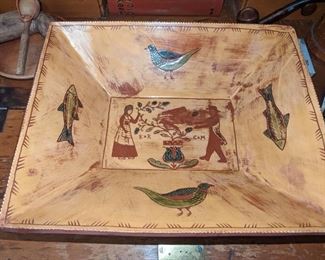 Turtle Creek pottery rectangular deep bowl hand painted