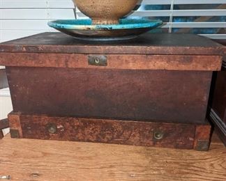 Captain's chest with inset hardware and brass corners