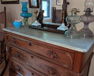 You know there's got to be a revival for just amazing beautiful furniture. The marble top the carved hardware. This is a piece that is destined to become become a cherished heirloom.