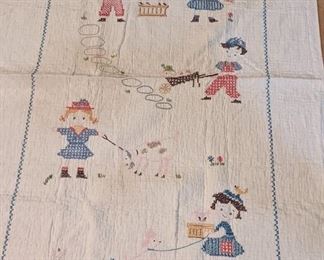 This is just such creative needlework. It is titled pet show and has children showcasing different animals.