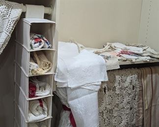 Oh the linens! We have so many linens to finish setting up. If you like crisp vintage and antique linens this is the  sale for you.