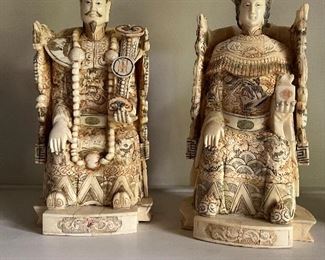 Asian emperor and empress ivory statues