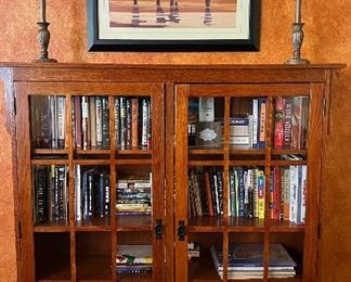Mission Style Bookcase, Accent Lamps pr, Art Print