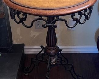 Round End Table w Iron Skirt and Pedestal 