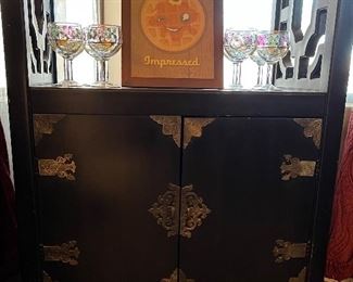 Asian Style Bookcase w 2 Door Storage and Cutout Sides 