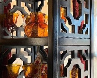 Asian Style Bookcase w 2 Door Storage and Cutout Sides 