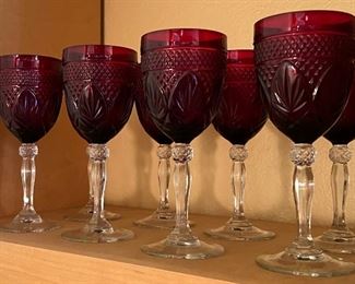 Luminarc Antique Ruby by CRISTAL D’ARQUES-Durand Wine Glass Goblet with Crystal Ball Design Stem