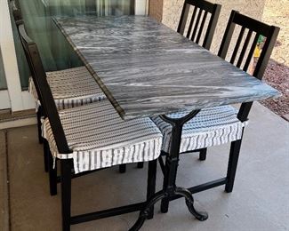Marble Top Table Cast Iron Base and  4 Chairs