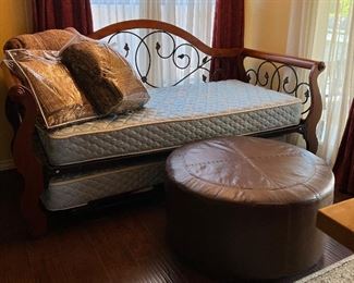 Trundle Bed w 2 Mattresses, Large La-z-Boy Ottoman on Casters
