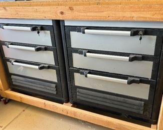Metal Cabinets Built into Custom Workbench  on Castors