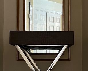 Wall Mirror, Collapsible Table w Chrome Base 