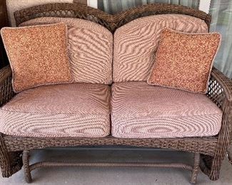 Agio Wicker Patio Set: Sofa, Chair and Ottoman, Glider and Coffee Table
