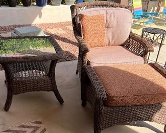 Agio Wicker Patio Set: Sofa, Chair and Ottoman, Glider and Coffee Table