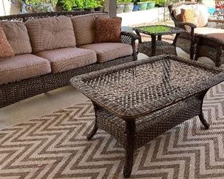 Agio Wicker Patio Set: Sofa, Chair and Ottoman, Glider and Coffee Table