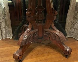 Hand Carved Mahogany Table with Marble Top