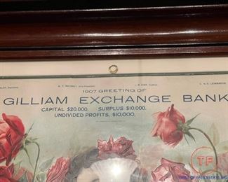 1907 Gilliam Exchange Bank Framed Calendar