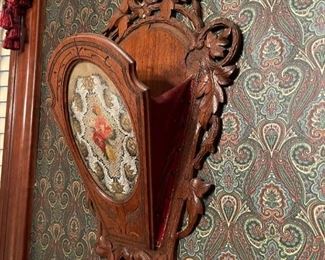 Hand Carved Wall Hanging Newspaper Holder