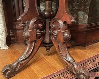 Hand Carved Mahogany Table with Marble Top