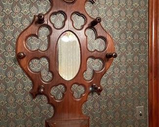 Victorian Walnut Hanging Hat Rack and Mirror