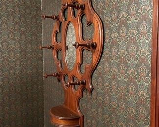 Victorian Walnut Hanging Hat Rack and Mirror