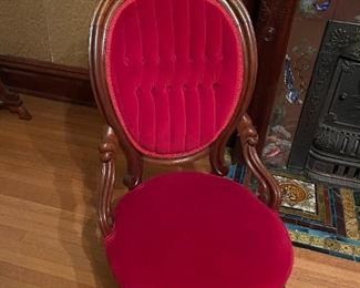Victorian Red Velvet Hand Carved (3 Piece) Parlor Set