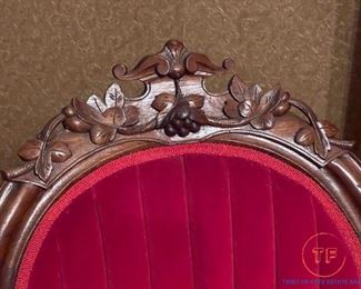 Victorian Red Velvet Hand Carved (3 Piece) Parlor Set