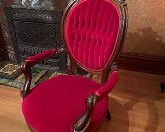 Victorian Red Velvet Hand Carved (3 Piece) Parlor Set