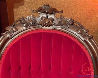 Victorian Red Velvet Hand Carved (3 Piece) Parlor Set