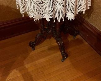 Antique Hand Carved Round Side Table with Claw Feet