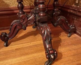 Antique Hand Carved Round Side Table with Claw Feet