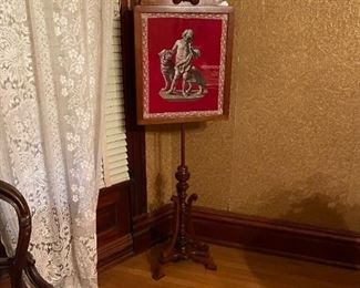 Antique Tapestry / Needlepoint Carved Mahogany Display Stand