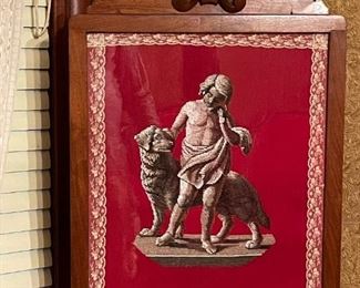 Antique Tapestry / Needlepoint Carved Mahogany Display Stand