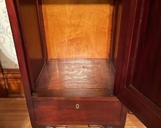 Antique Wood Cabinet with Carved Cherub Scene