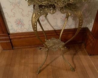 Antique Brass Side Table with Marble Top
