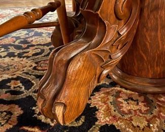 Round Antique Table with Carved Claw Feet Base Married with Carved Figural Chairs