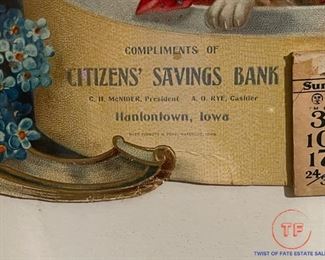 1909 Hanlontown Iowa Citizens' Savings Bank Framed Calendar
