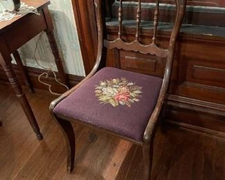 Antique Hand Carved Chair with Needlepoint Cushion
