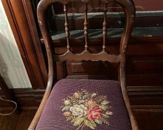Antique Hand Carved Chair with Needlepoint Cushion