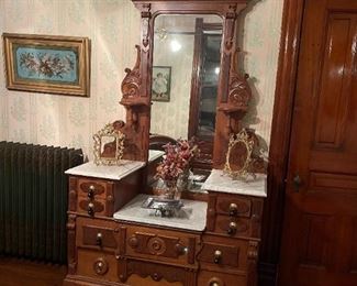 Antique Large Victorian Dresser with Marble Top