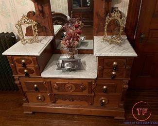 Antique Large Victorian Dresser with Marble Top