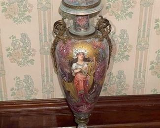1800's Art Nouveau Sevres Lidded Porcelain and Bronze Vase Signed