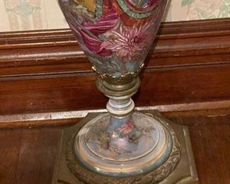 1800's Art Nouveau Sevres Lidded Porcelain and Bronze Vase Signed