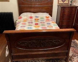 Antique Full Size Victorian Hand Carved Bed