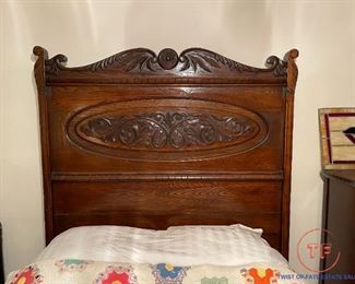 Antique Full Size Victorian Hand Carved Bed