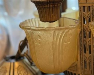 Art Deco Ceiling Light Fixture with Original Shades