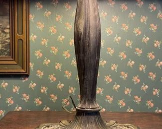 Antique Cast Iron Base Slag Glass Lamp